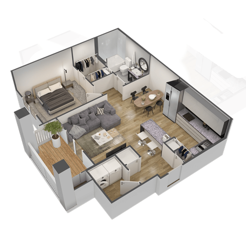 3d floor plan of a house with a living room and a dining room
