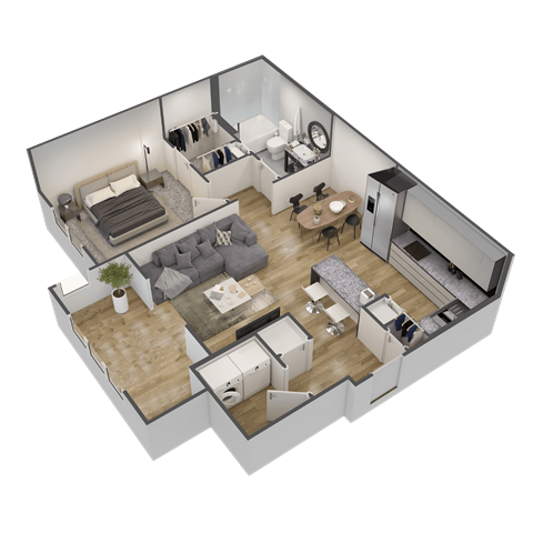 a 3d floor plan of a house with a living room