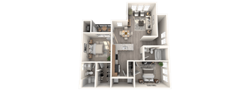 a 3d floor plan of a 2100 sq ft apartment