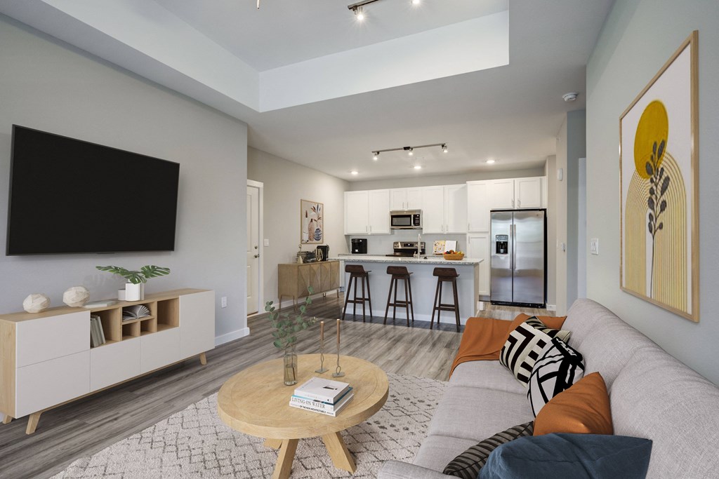 a living room with a couch and a coffee table