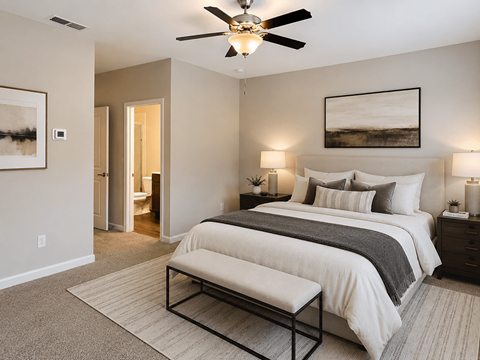 Spacious primary bedroom with master bath and walk in closet