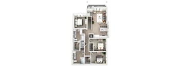 a 3 bedroom house floor plan with roommates and a balcony