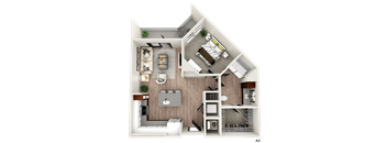 a floor plan of a bedroom with a bathroom and a living room