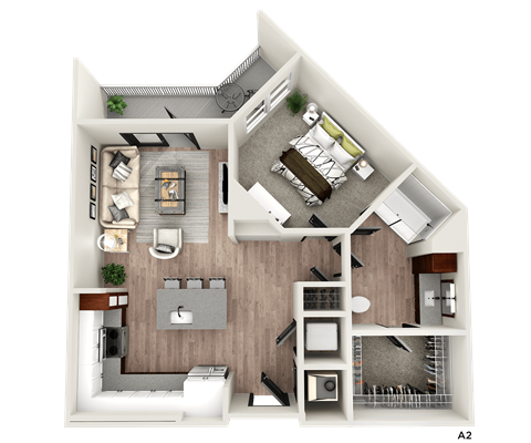 a floor plan of a bedroom with a bathroom and a living room