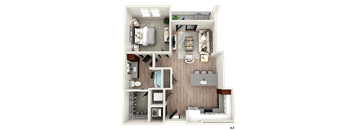 a 3d floor plan of a bedroom with a bathroom