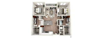 a 3d floor plan of a room with a bedroom and a bathroom