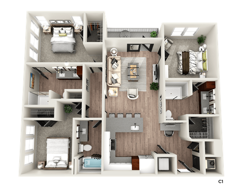 a floor plan of a bedroom with a bathroom and a living room