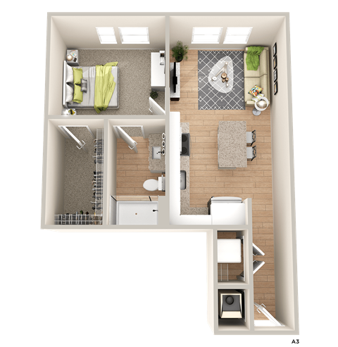 a 3d rendering of a bedroom floor plan of a house