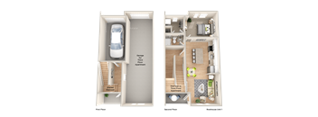 a rendering of a floor plan of a house and a room with a bath tub
