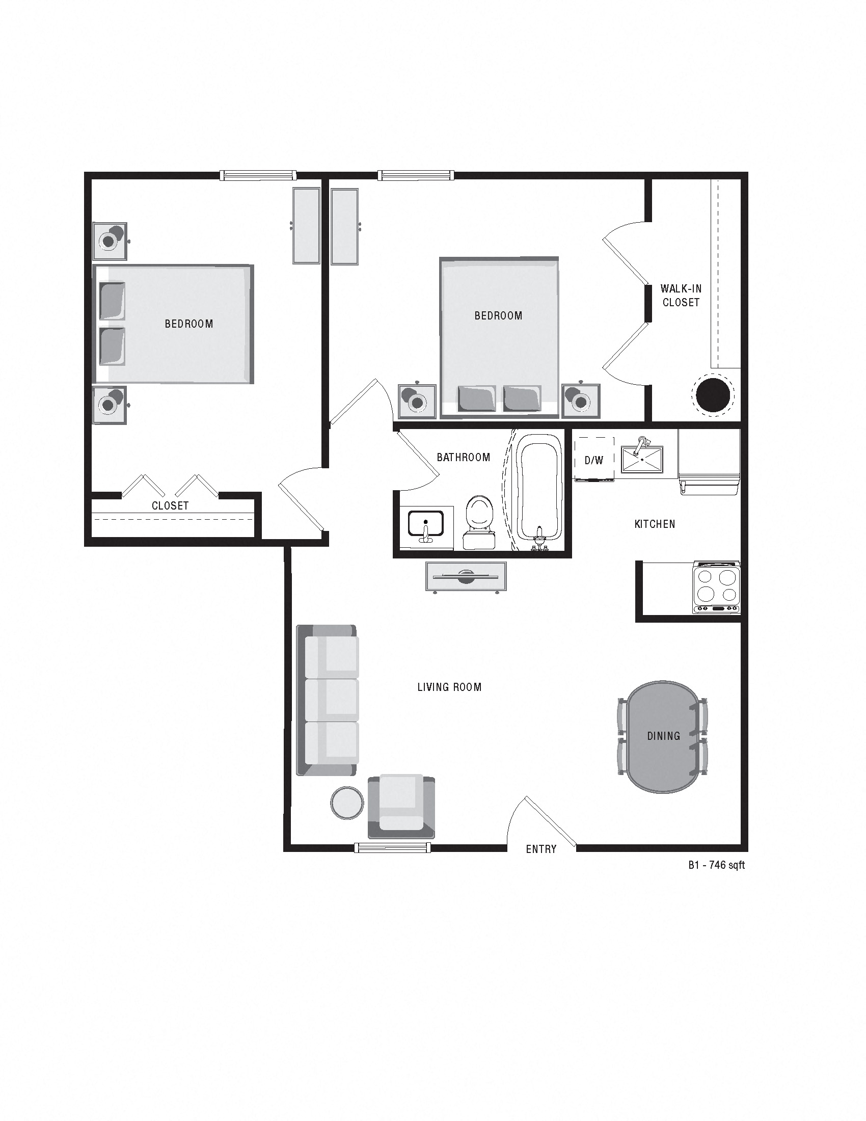 bedroom floor plan an in 2 bed 2 bath apartment