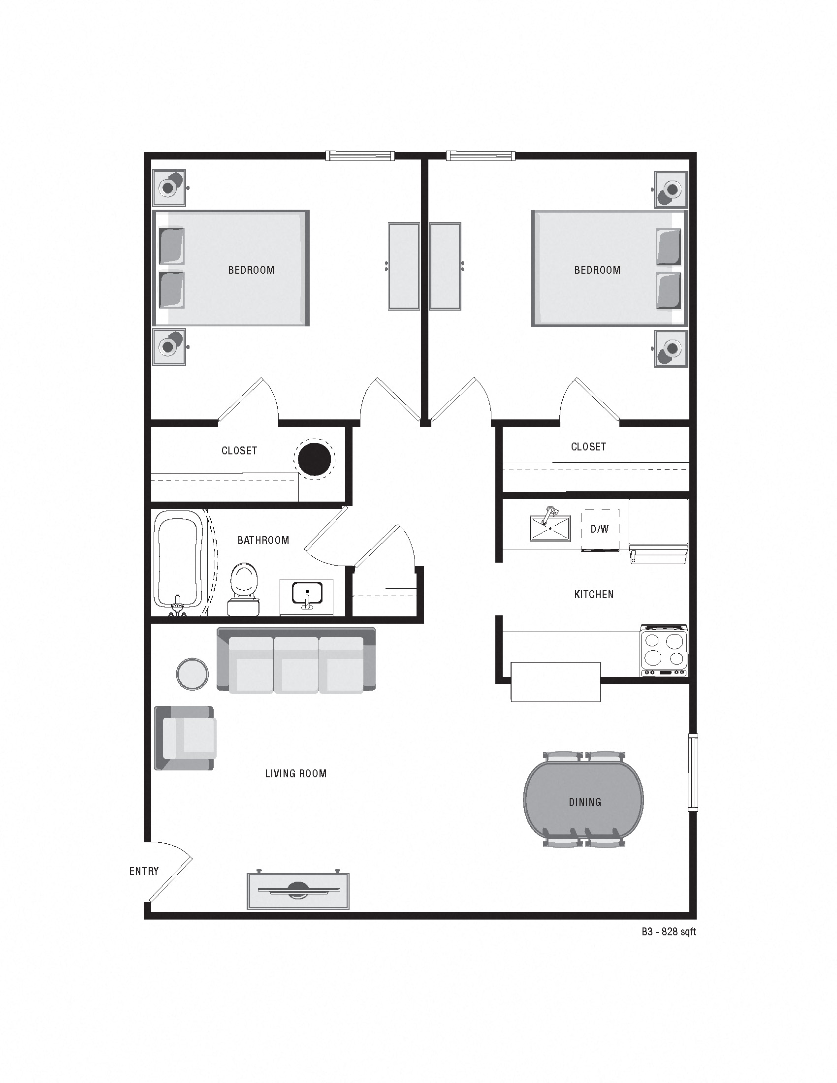bedroom floor plan an in 2 bed 2 bath apartment