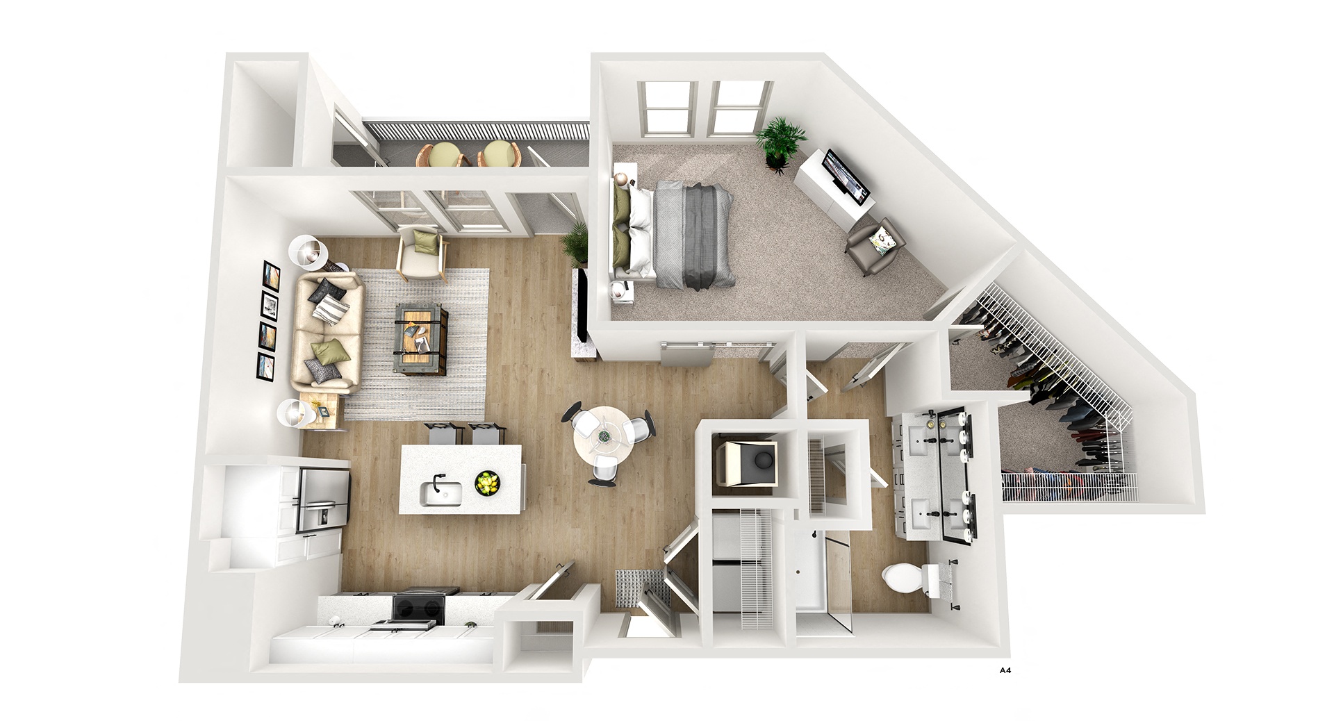 this is a 3d floor plan of a 1 bedroom apartment at the biltmore apartments
