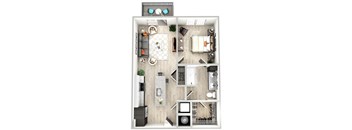 an overhead view of a bedroom floor plan of a house
