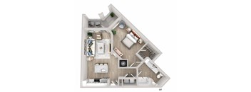 A top-down view of a small apartment layout with labeled areas A1 and A2.