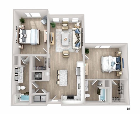 A top-down view of a house layout with labeled room B1.