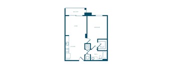 A floor plan of a house with a living room, kitchen, pantry, bedroom, and bathroom.