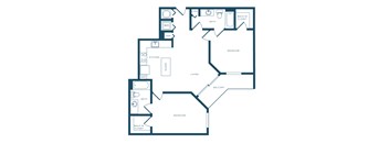 A floor plan of a house with two bedrooms, a living room, a kitchen, a balcony, a walk-in closet, and a pantry.
