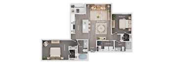 A floor plan of a house showing a living room, dining room, kitchen, and multiple bathrooms.