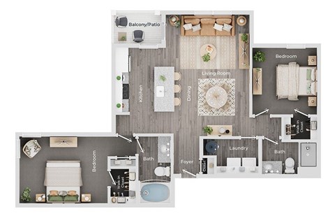 A floor plan of a house showing a living room, dining room, kitchen, and multiple bathrooms.