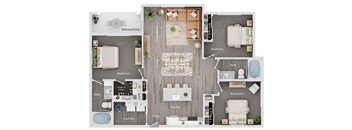 A floor plan of a house showing a living room, dining room, kitchen, and multiple bedrooms.