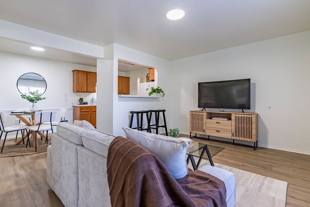 a living room with a couch and a tv