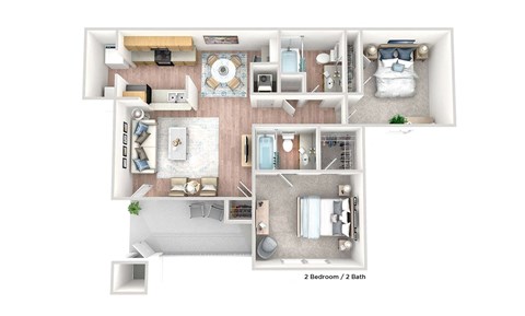 a 3d floor plan of a bedroom with a bathroom