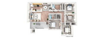 a 3d floor plan of a house with bedrooms and a living room