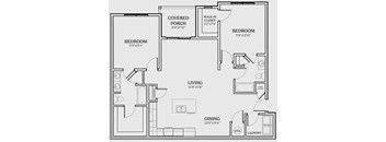 a floor plan of a 1 story house with a bedroom and a living room