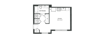 a floor plan of a small house with a bedroom and a bathroom