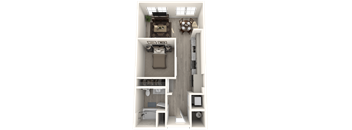 a floor plan of a house with a bedroom and a living room