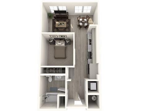 a floor plan of a house with a bedroom and a living room
