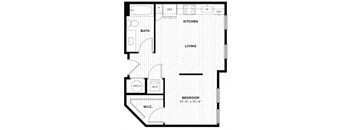 a floor plan of a small apartment with a bedroom and a living room