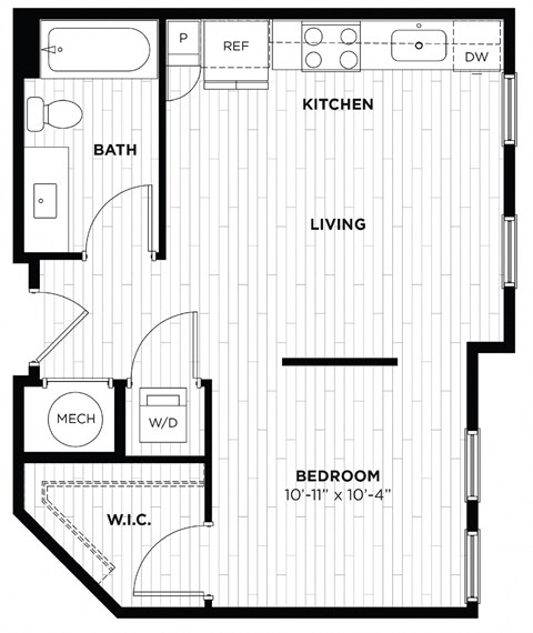 a floor plan of a small apartment with a bedroom and a living room