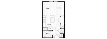a floor plan of a small house with a kitchen and a living room