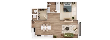 a 3d drawing of the living room and bedroom of the 2100 sqft