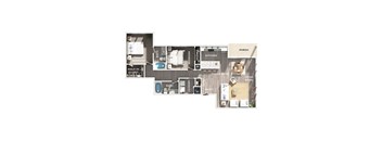 A floor plan of a house with a primary bedroom, bath, walk-in closet, kitchen, dining room, living room, and porch.