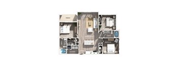 A floor plan of an apartment with a laundry room, bathroom, and multiple bedrooms.
