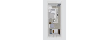 a stylized floor plan of a small apartment