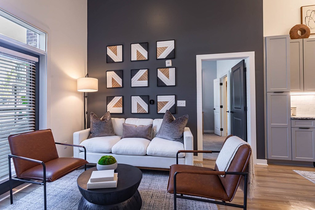 a living room with a couch and a table