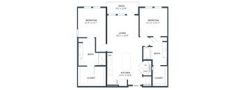 the floor plan of a bedroom apartment
