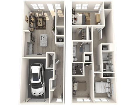 a rendering of a house and a car in a floor plan