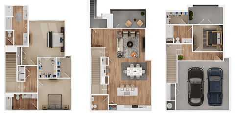 three dimensional layouts of a house and floor plans