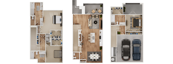 three different layouts of a house with different floor plans