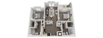 a 3d drawing of a four bedroom apartment