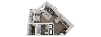 a bedroom with a bed a mirror a desk and a chair