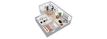 a floor plan of a house with a bedroom and a living room