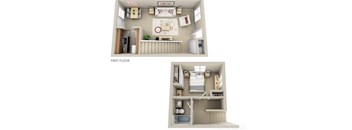 A small apartment with a first floor and a second floor is shown.