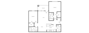 a drawing of a 1 bedroom floor plan with a bathroom and a living room