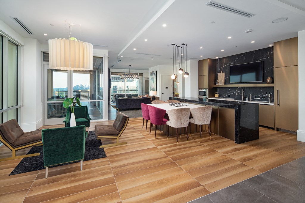 a view of the kitchen and dining area from the living room