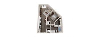 a 1 bedroom floor plan with a bathroom and a balcony